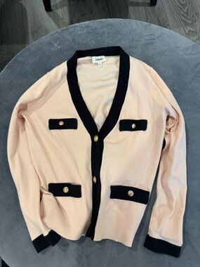 L'AGENCE Blush Pink Cardigan with Black Trim